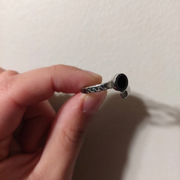 Stainless Steel Ring with Black and Clear Details - Picture 1 of 7